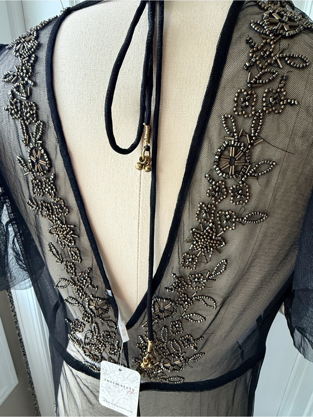 Free People Annabelle Sheer Black Mesh Maxi Dress with Gold Embroidery NEW - Picture 10 of 13